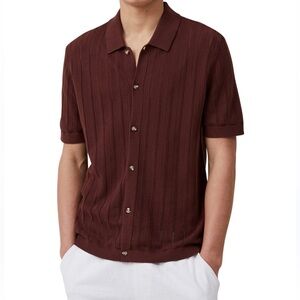 Pablo Short Sleeve Button Down Brown Polo Collared Knit Sweater Shirt Cotton On